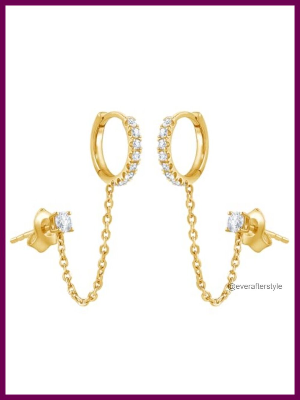 Lab Grown Diamond Double Piercing Huggie Hoop Stud Earrings 14K Yellow Gold